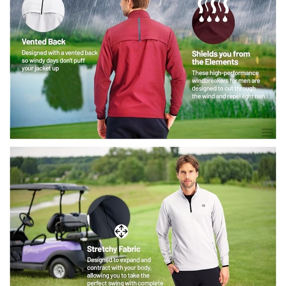Three Sixty Six Men’s Vented, Dry Fit, 1/4 Zip Golf Jacket -(Burg) Size X-Large - Picture 12 of 14